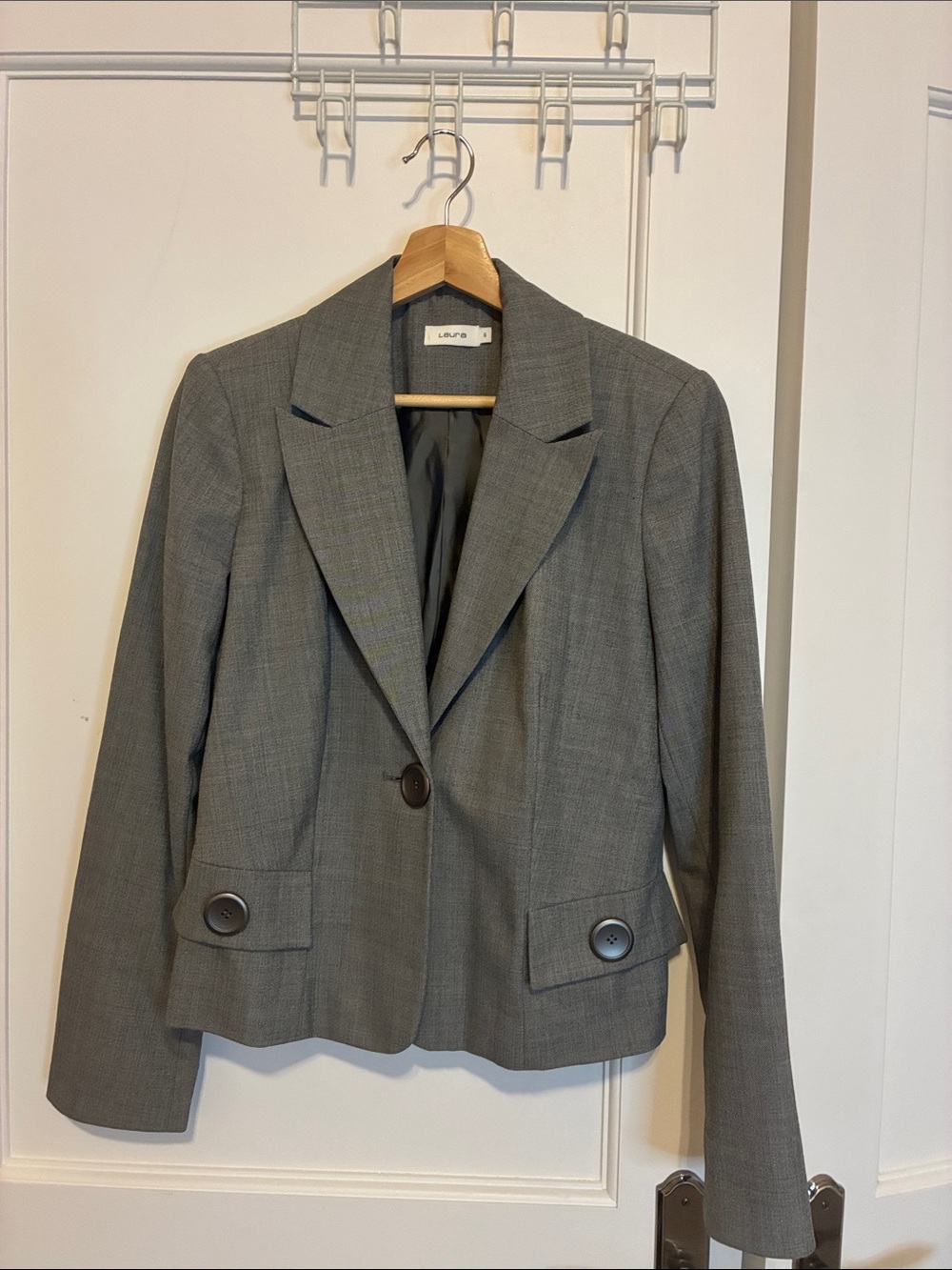 Laura Grey Single-Button Cropped Blazer Suit Jacket Textured 👵MT